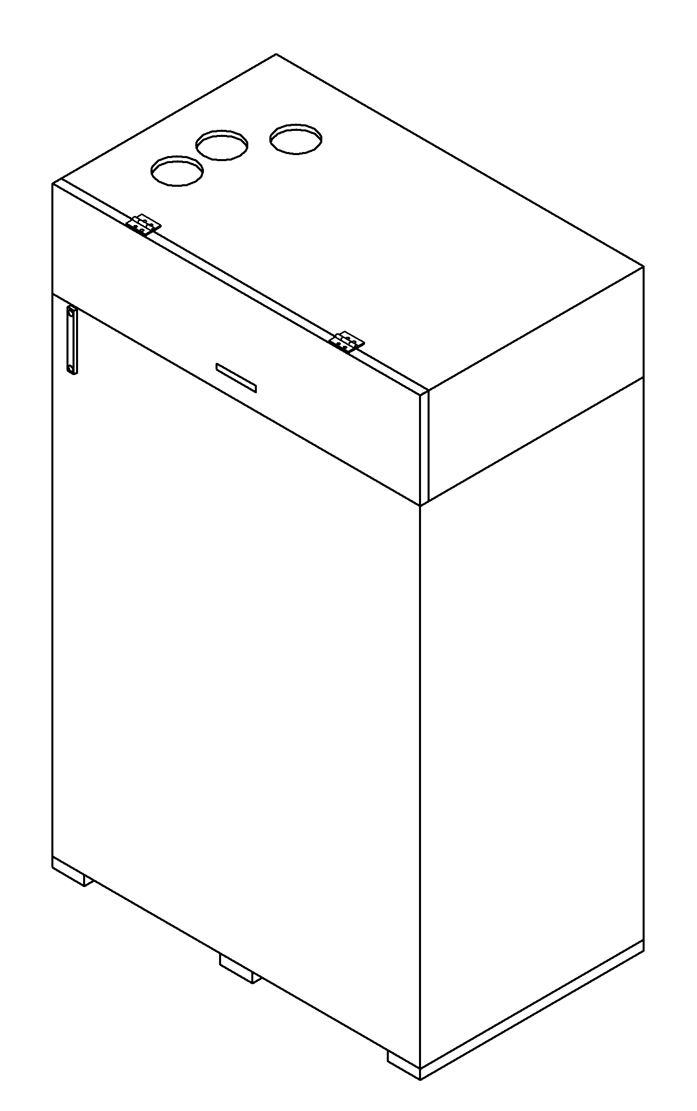 이 사건 등록디자인 사시도 — 상부 제어부와 하부 수조로 구성된 간이형 스프링클러 캐비닛