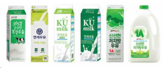 우유업계 흰색 초록색 포장용기 사용 사례 - 공공영역 디자인 요소